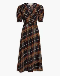 Marni Pleated checked silk crepe de chine midi dress - Black Black