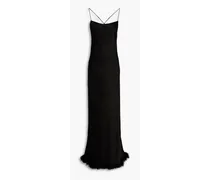 Kizo feather-embellished satin maxi slip dress - Black