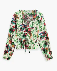 Derek Lam Breanna gathered printed linen-blend gauze blouse - Green Green