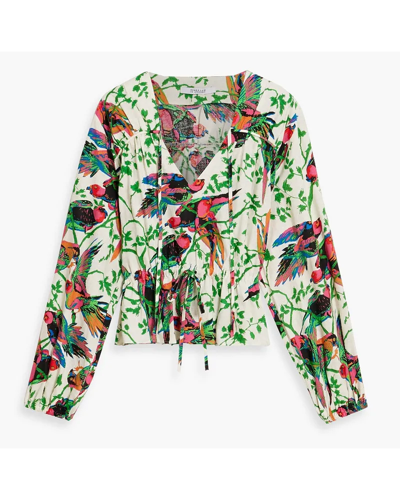 Derek Lam Breanna gathered printed linen-blend gauze blouse - Green Green