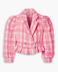 LoveShackFancy Braelynn cropped checked wool-blend tweed jacket - Pink Pink