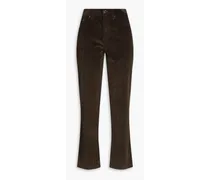 Bead-embellished cotton-corduroy bootcut pants - Brown