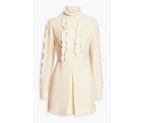 Ruffled wool and silk-blend crepe mini dress - White