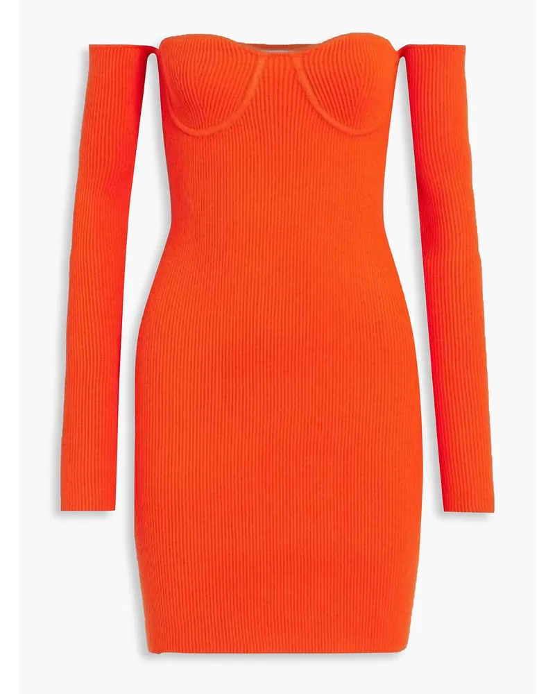 Off-the-shoulder ribbed-knit mini dress - Orange