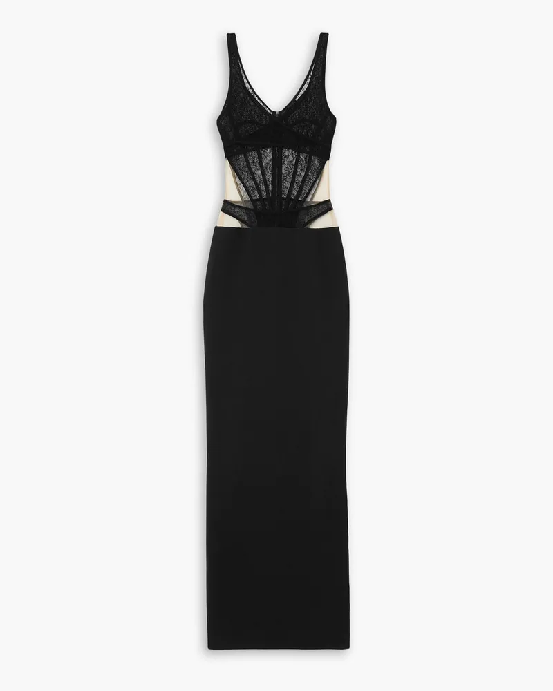 David Koma Cutout lace and cady maxi dress - Black Black