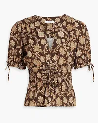 Derek Lam Rhea wrap-effect printed linen-blend top - Brown Brown