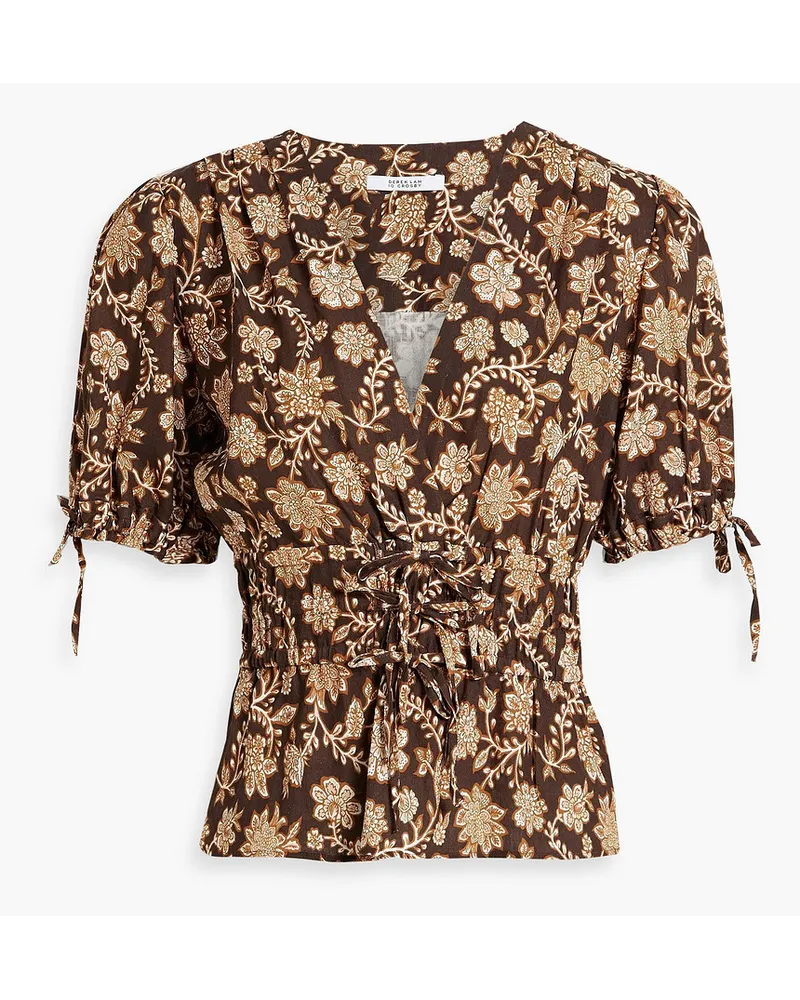 Derek Lam Rhea wrap-effect printed linen-blend top - Brown Brown