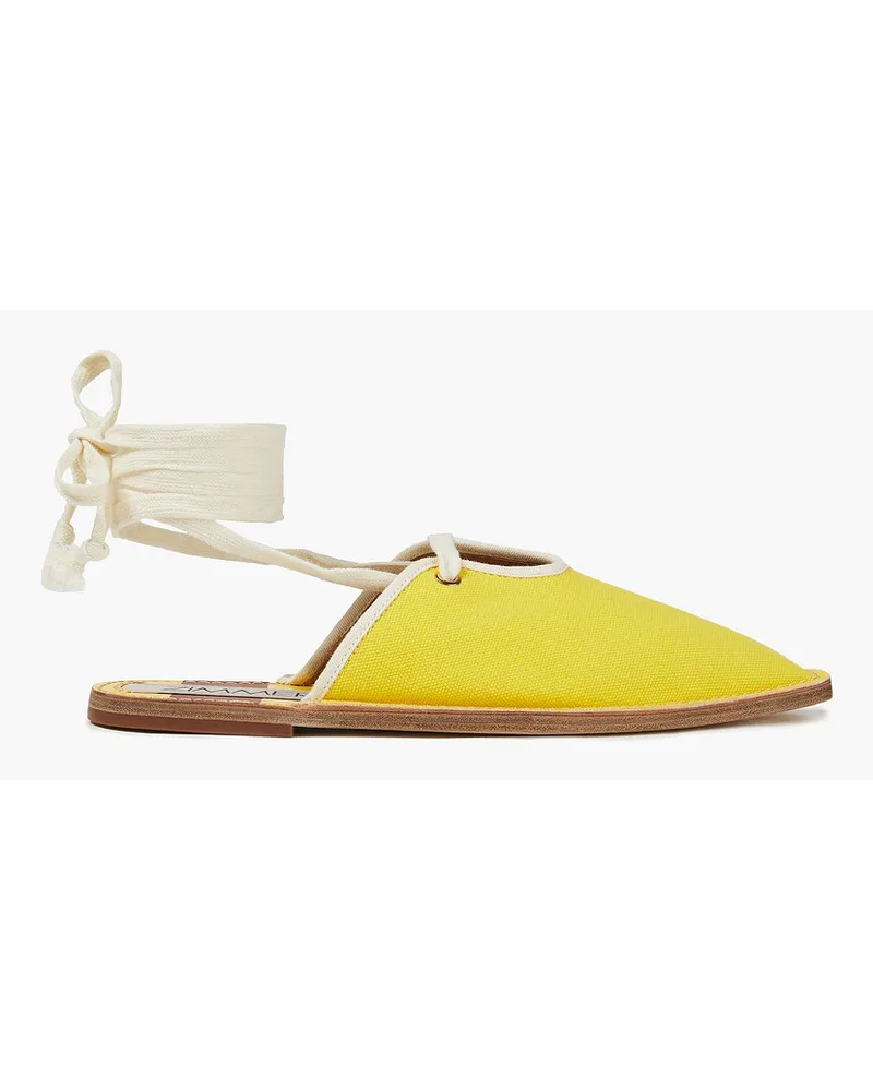 Zimmermann Lace-up cotton-canvas slippers - Yellow Yellow