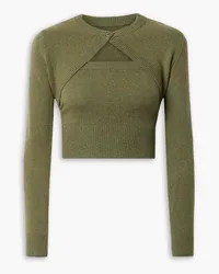 DEVEAUX Clara merino wool and cashmere-blend top and cardigan set - Green Green