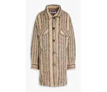 Oversized striped brushed knitted jacket - Neutral