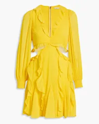 Alice + Olivia Alice Olivia - Mitzi cutout ruffled fil coupé georgette mini dress - Yellow Yellow