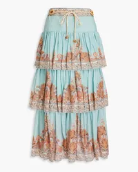 Zimmermann Tiered paisley-print ramie midi skirt - Blue Blue