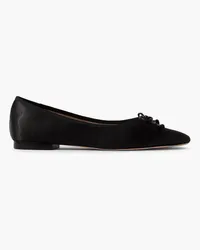 Porte & Paire Bow-embellished leather-trimmed satin ballet flats - Black Black