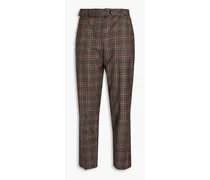 Cropped checked wool tapered pants - Brown