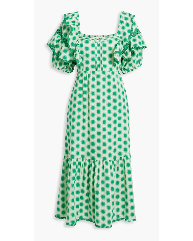 Diane von Furstenberg Oliver ruffled printed cotton-jacquard midi dress - Green Green