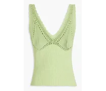 Sia crochet-trimmed ribbed cotton-blend top - Green