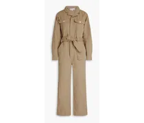 Mel belted cotton and linen-blend twill jumpsuit - Neutral