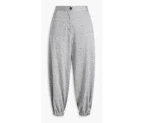 Cropped bead-embellished linen and silk-blend slub-jersey track pants - Gray