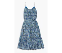 Gathered printed cotton dress - Blue