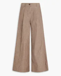 ROTATE Birger Christensen Sama layered poplin-trimmed cotton Oxford wide-leg pants - Neutral Neutral