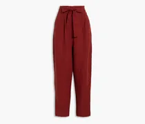 Montgomery pleated linen tapered pants - Red
