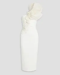 Badgley Mischka One-shoulder organza-trimmed crepe midi dress - White White