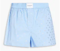 Crystal-embellished pinstriped cotton-blend poplin shorts - Blue