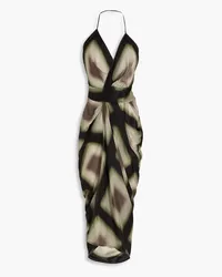 Rick Owens Printed cupro-satin halterneck midi wrap dress - Black Black