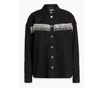 Crystal-embellished denim shirt jacket - Black