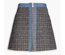 Mary Jane denim-trimmed checked tweed mini skirt - Gray