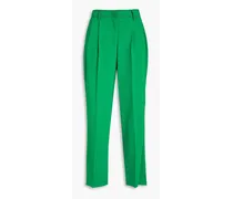 Cropped pleated crepe straight-leg pants - Green