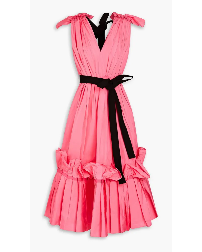 Roksanda Ilincic Eniola tie-detailed ruffled pleated taffeta midi dress - Pink Pink