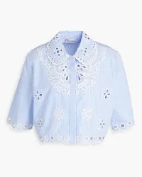 RED Valentino Cropped striped broderie anglaise cotton shirt - Blue Blue