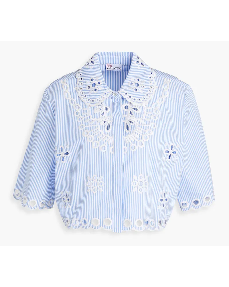 RED Valentino Cropped striped broderie anglaise cotton shirt - Blue Blue