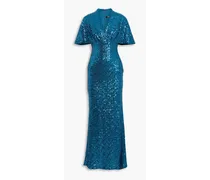 Draped sequined mesh gown - Blue