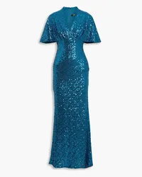 Badgley Mischka Draped sequined mesh gown - Blue Blue