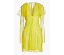 Cape-effect Chantilly lace mini dress - Yellow