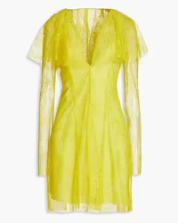 Philosophy Di Lorenzo Serafini Cape-effect Chantilly lace mini dress - Yellow Yellow