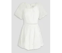 Gathered guipure lace mini dress - White