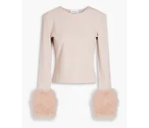 Feather-embellished jersey top - Pink
