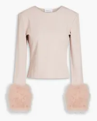 16ARLINGTON Feather-embellished jersey top - Pink Pink