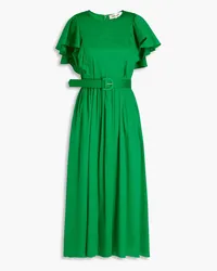 Diane von Furstenberg Damon belted pleated cotton-blend poplin midi dress - Green Green