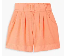 The Talia belted Swiss-dot cotton shorts - Orange