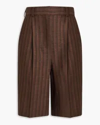 Acne Studios Pleated striped wool and cotton-blend shorts - Brown Brown