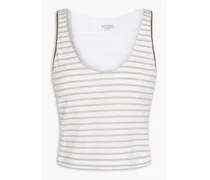 Bead-embellished striped cotton-jersey tank - Neutral