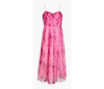 Pleated printed tulle midi dress - Pink