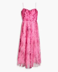 Monique Lhuillier Pleated printed tulle midi dress - Pink Pink