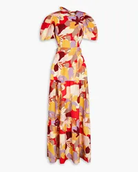 Rebecca Vallance Gathered floral-print linen-blend maxi dress - Red Red