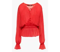 Lace-up silk-chiffon blouse - Red