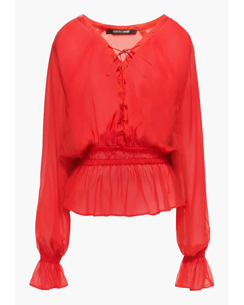 Roberto Cavalli Lace-up silk-chiffon blouse - Red Red